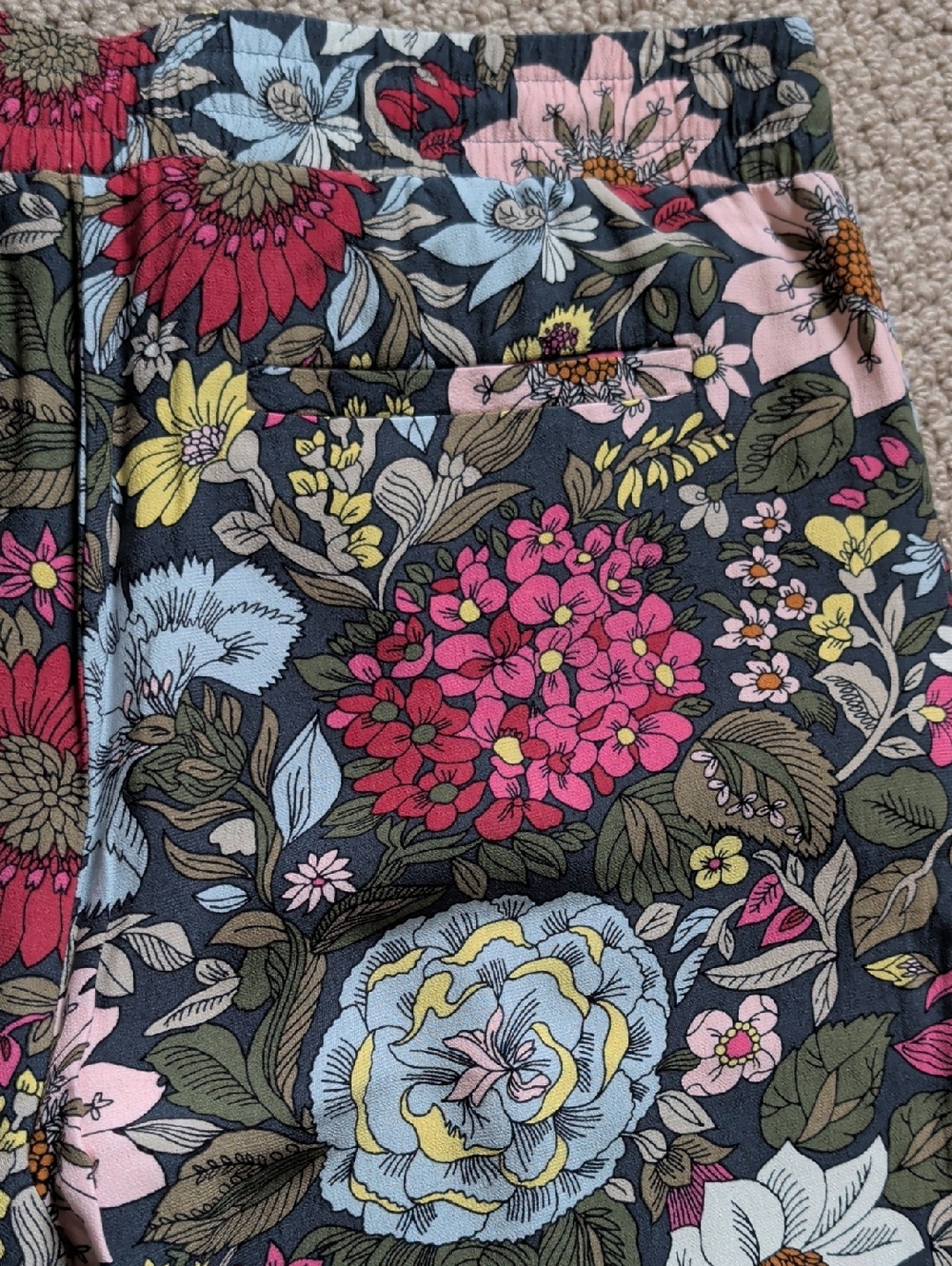 Wide Leg Elastic Drawstring Floral Garden Multicolor Palazzo Pants with Pockets - Picture 10 of 12
